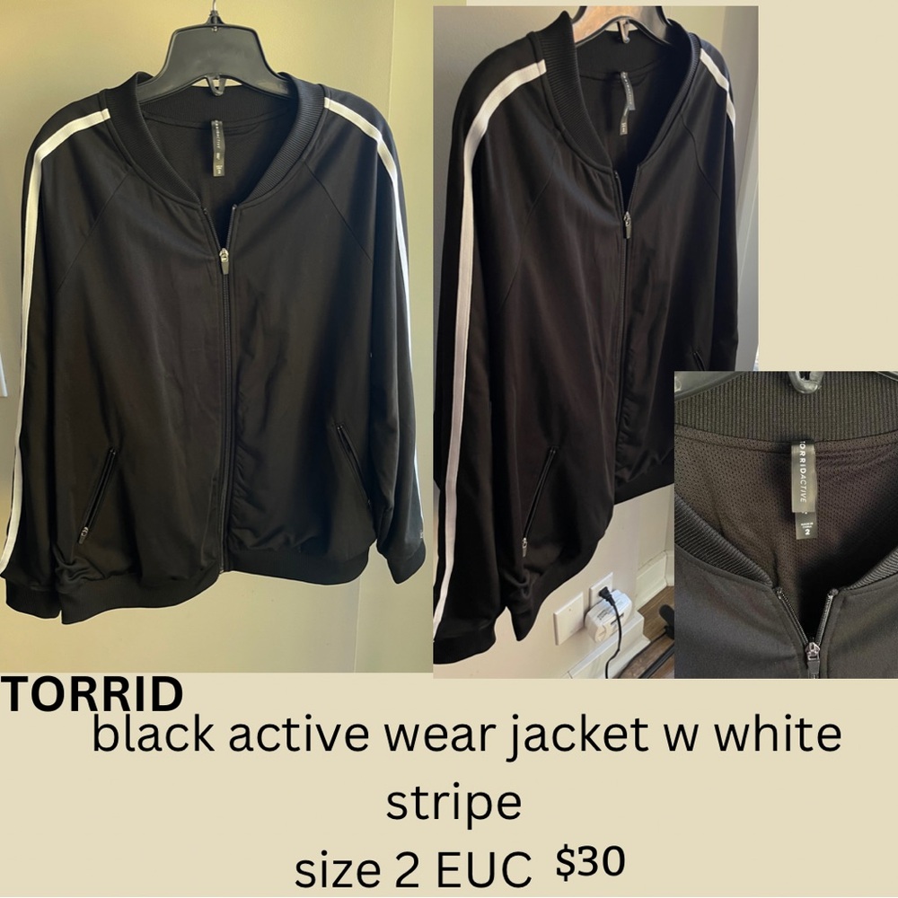 Torrid Black Bomber Jacket with White Stripes